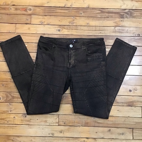 YEST slim fit jeans black sparkle copper powder stretchy size 8-10 - Picture 1 of 16